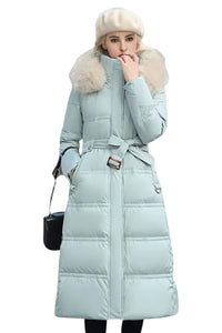 Bleu clair avec col beige